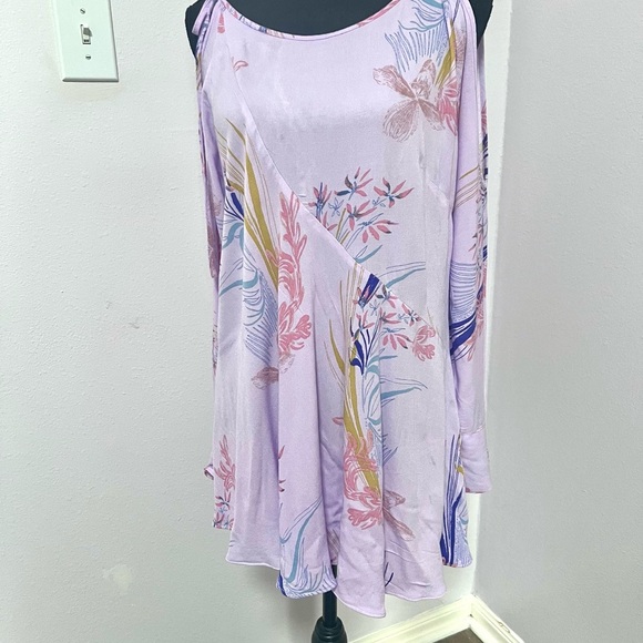 FRE PEOPLE Lavender  mini Floral Cold Shoulder Dress XS - Picture 3 of 8